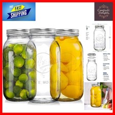 3 Pack 64oz Wide Mouth Glass Mason Jars With Airtight Lids 1/2 Gallon