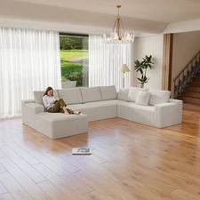 131.9*104.3" White Modular Sectional Sofa Seat Compressed Couch 4PC Combination