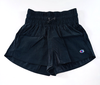 #ad Champion Women#x27;s Shorts Woven C Patch Logo High Waist 2.5 Inseam Black Size M $6.79