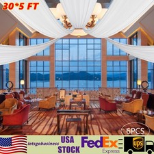 6pcs White Ceiling Drapes Draping Decor Chiffon Curtains Sheer Voile Backdrop