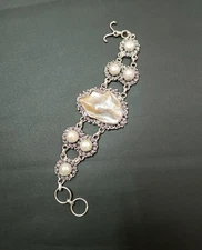 Beautiful Mother of Pearl Gem Bracelet Sterling Silver Adjustable Gift Bracelet