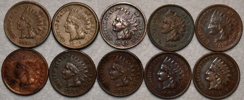 10x XF Indian Head Cent, 1859, 1864 CN, 1864-L, 1866, 1870, 1874, 1883, 84 89 09