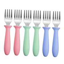 6-Pack Toddler 18/8 Stainless Steel with Plastic Handles Forks blue/green/pink