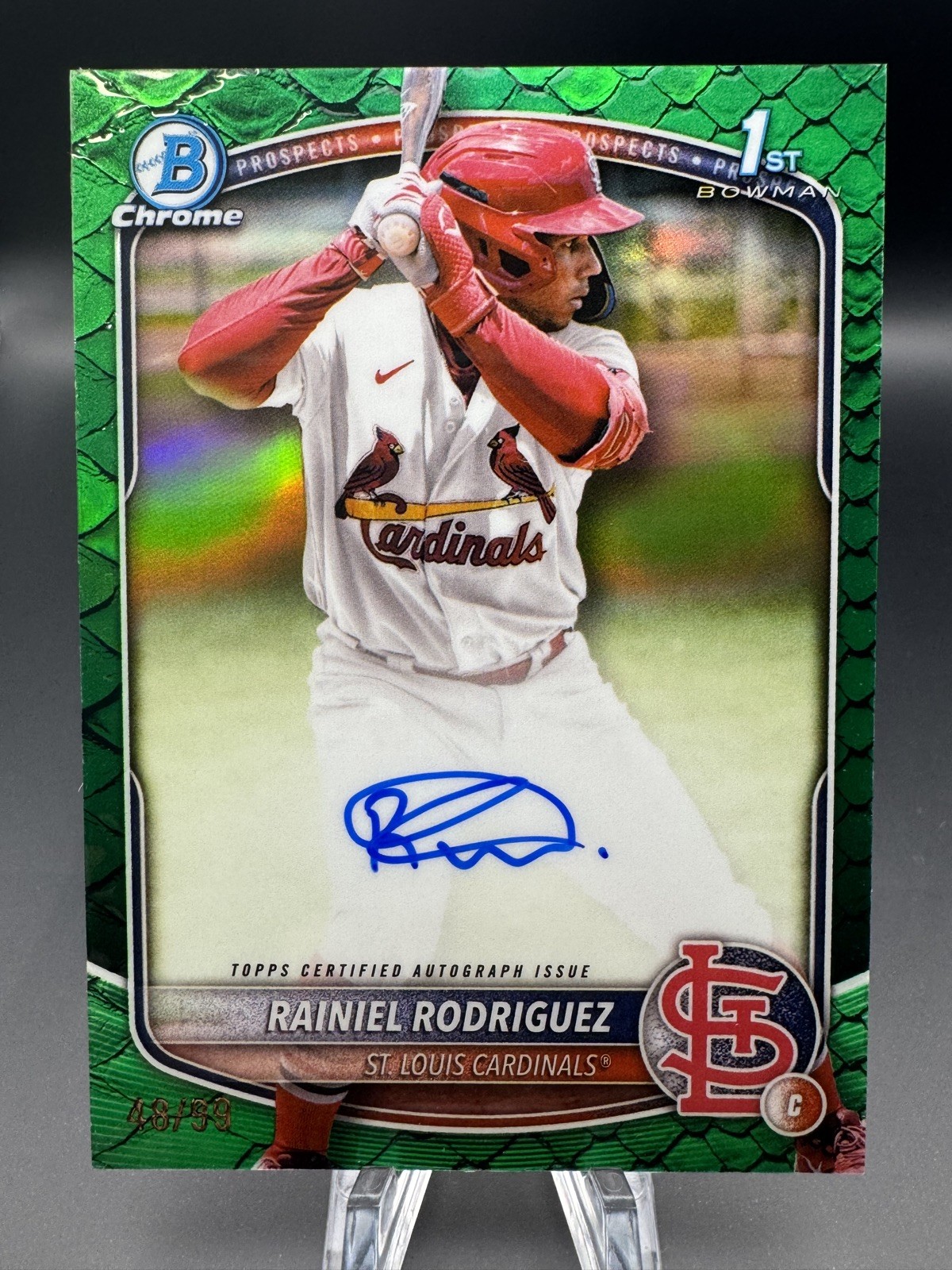 2025 Bowman Chrome Rainiel Rodriguez 1st Auto GREEN REPTILIAN 48/99 STL #CPARR
