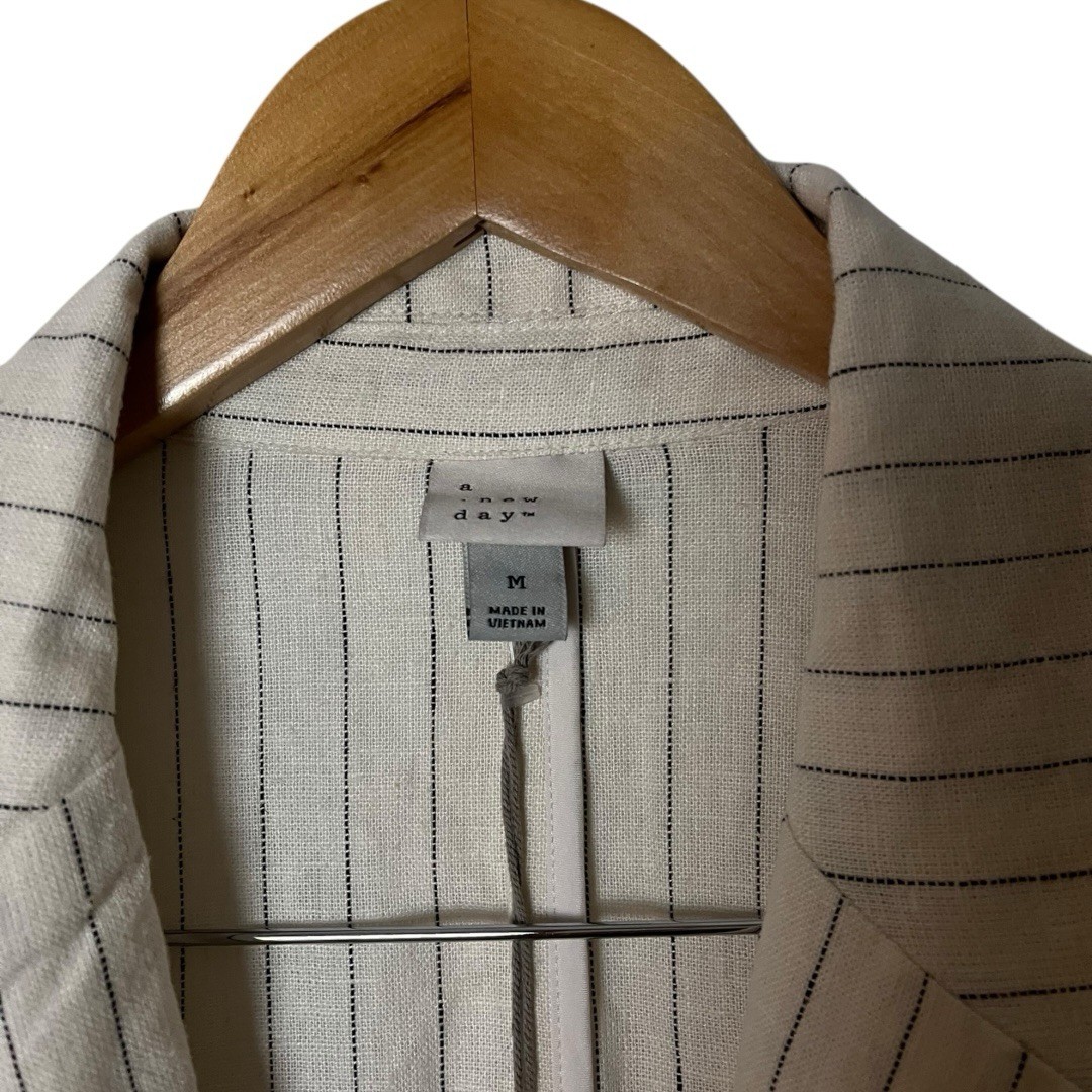NWT A New Day Pinstripe Linen Rayon Cream Black Blazer M