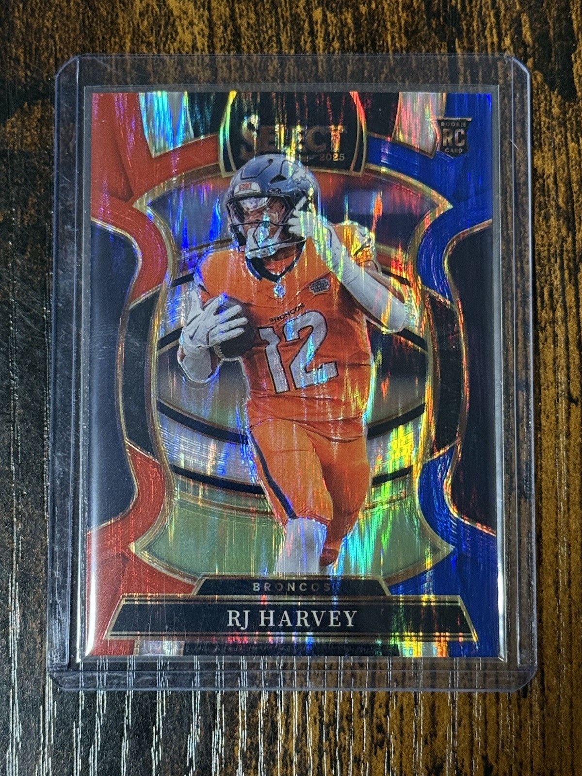 2025 Panini Select - Concourse RJ Harvey #10 Red & Blue Shock Prizm RC Broncos