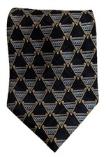 Countess Mara 1938 Men's Tie Triangle Geometric Black Blue Gold Silk Made In USA