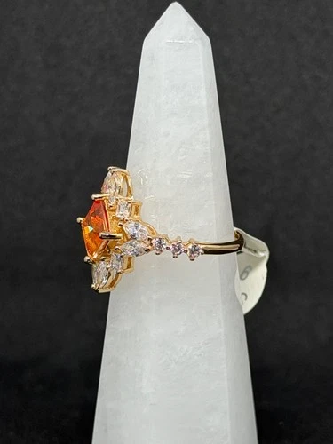 Bomb Party Ring Sz 9 RBP3017 Peach Ombre Crystal on Gold Plating image 3