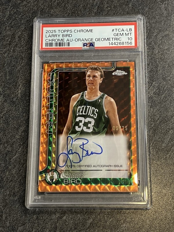 2025 Topps Chrome Larry Bird Auto Orange Geometric Refractor PSA 10 09/25 POP 1!