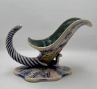 Vintage Hull Pottery Cornucopia Blossom Flite Vase Blue/Green Glaze USA 1955