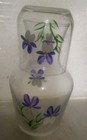 Hand Painted Bedside Glass Tumble Up Water Carafe And Cup With Purple Flowers   — photo 1