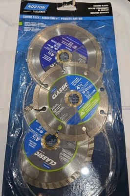 Norton Saw Blade Diamond 4 1/2'' Segmented, Turbo & Straight Rim Blades 3pack