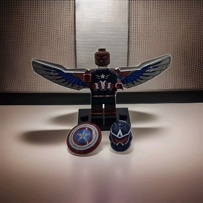 Custom Winged Hero Brick Figure   Shield & Helmet   Building Block Compatible