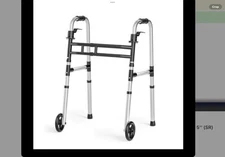 LOYODA NEW Walker Folding Walker  w/ Ski Glides 5” Front Wheel SILVER