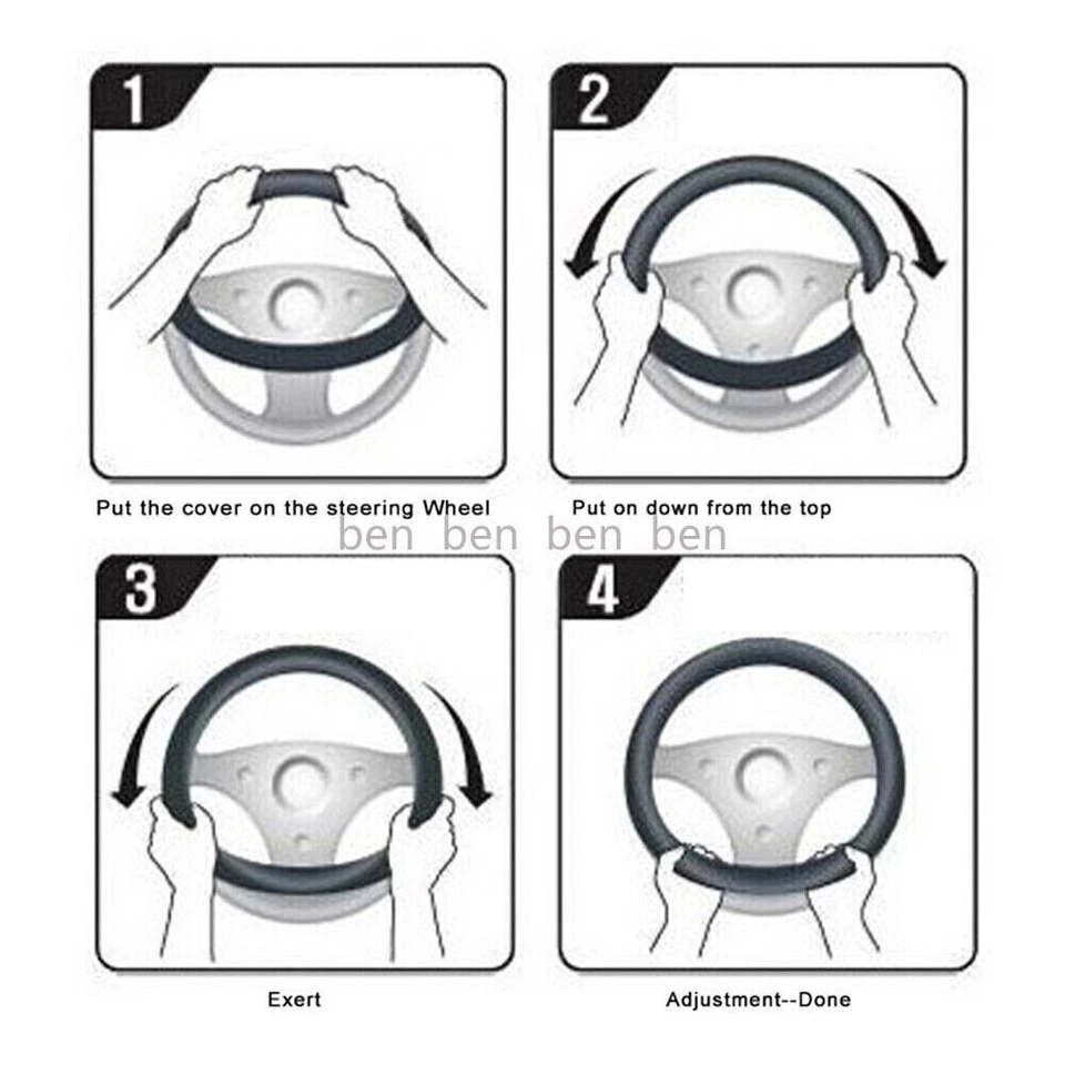 15" Steering Wheel Cover Leather For BMW Black New - Image 4 of 4