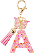 Initial letter Keychains for Women Girls Tassel Butterfly Cute Keychain for Wall