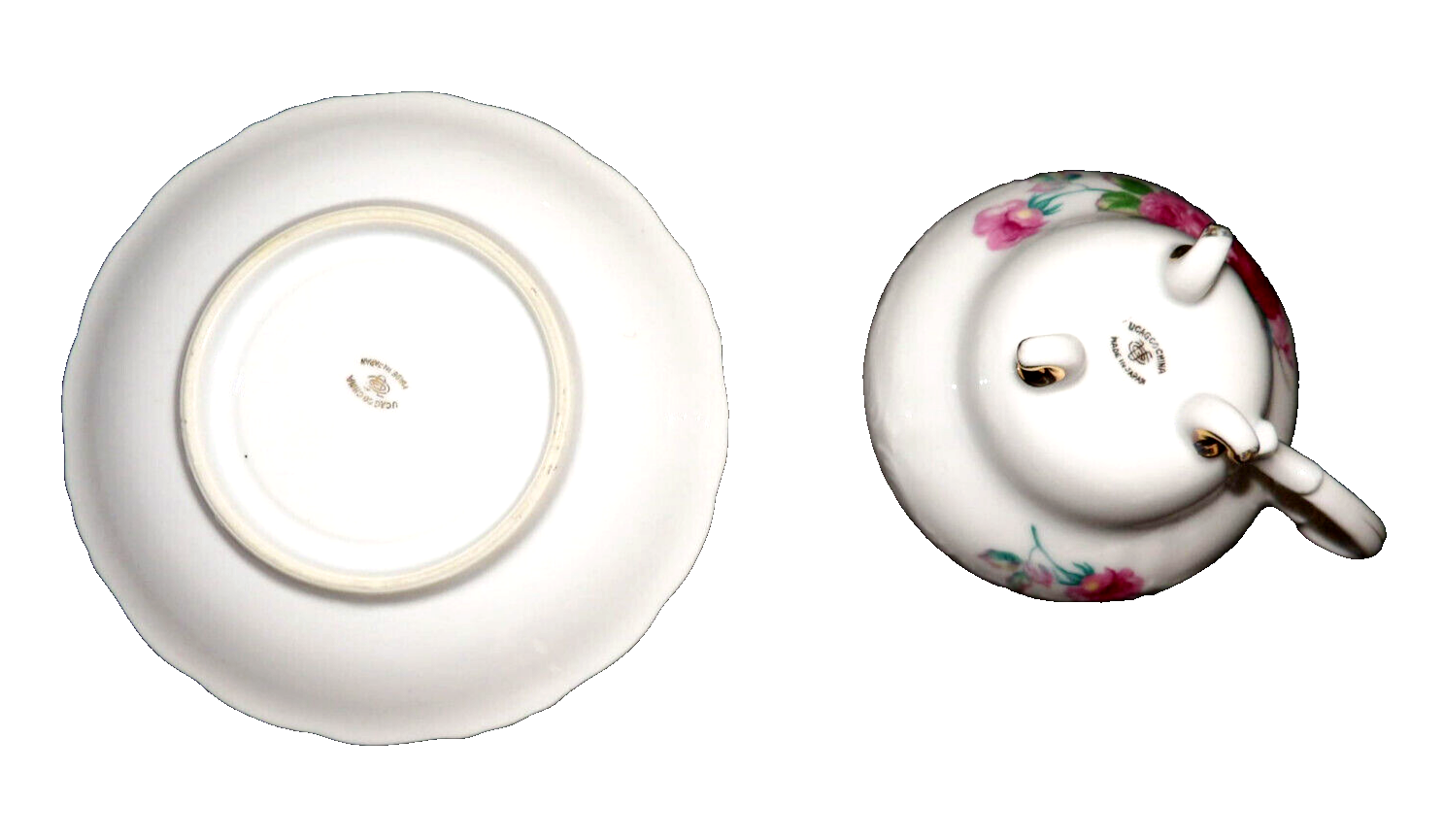 UCAGCO China 3 Leg Tea Cup and Saucer Set Pink Flower Roses Gold Trim