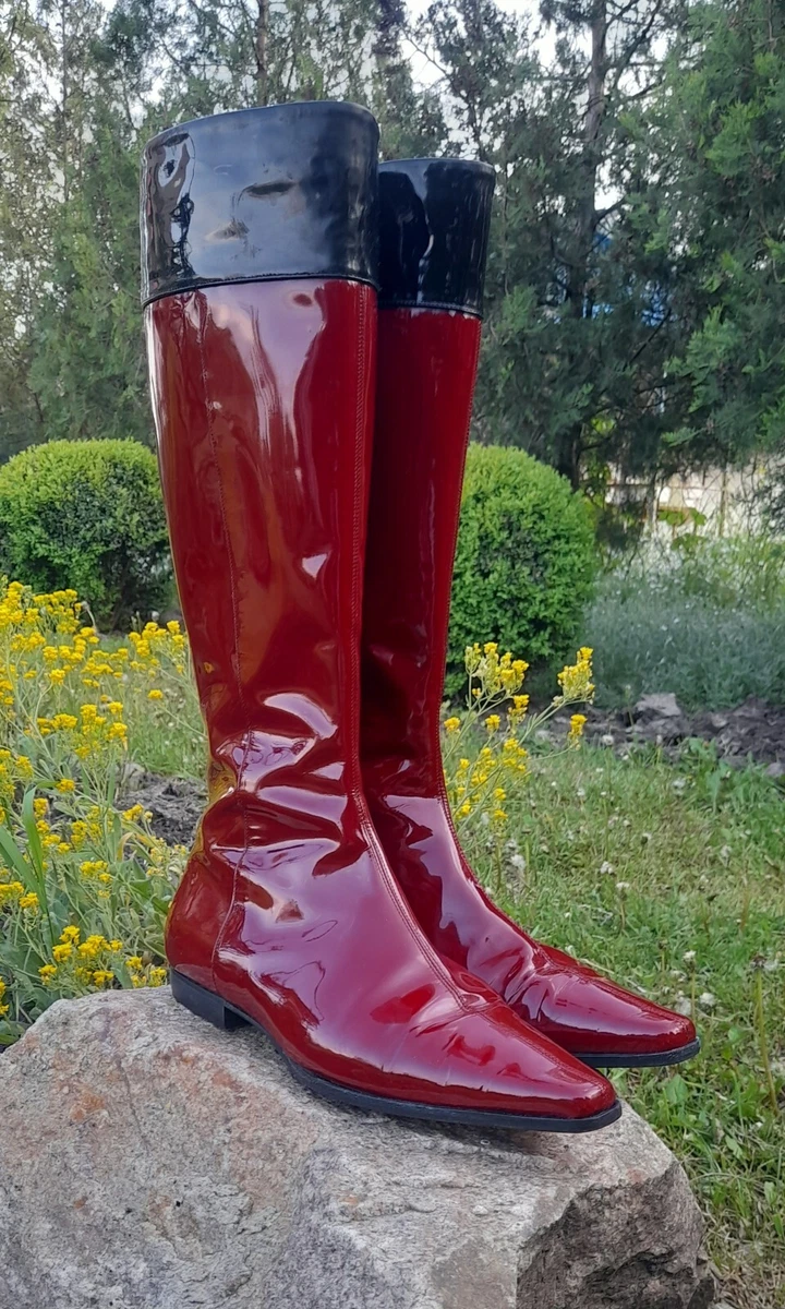 Vintage red patent leather burberry boots size 38 eBay