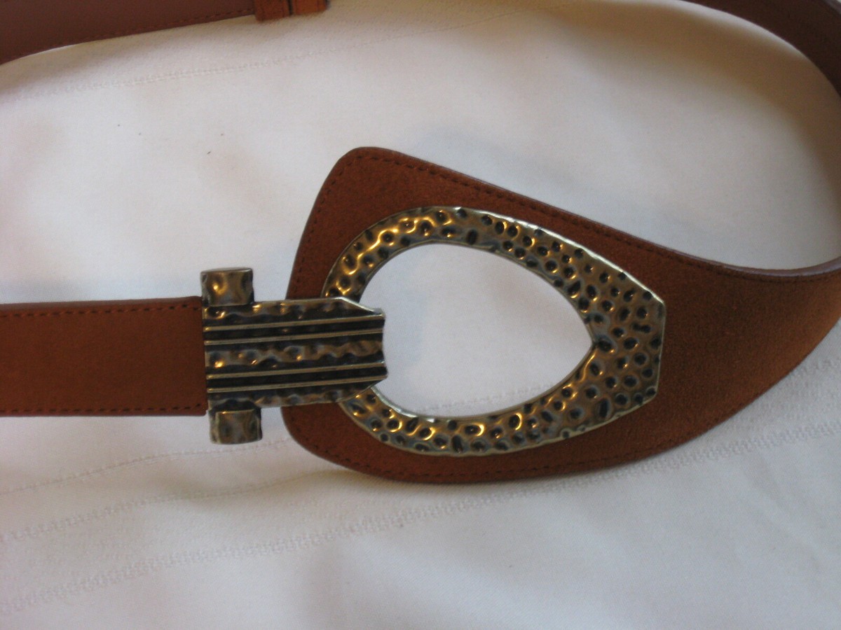 Coldwater Creek Brown Suede Leather Adjust Belt, Bronze Tone 