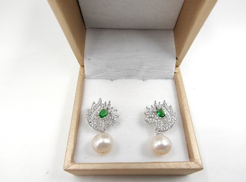 Pendientes colgantes de gota rosa agua de mar 9 mm PT950 cristal base Navidad - Imagen 5 de 19