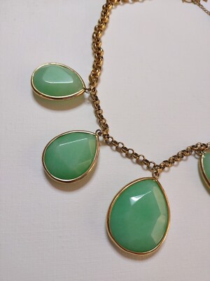 Beautiful Vintage Fossil Brand Necklace W/ Green Stones Or Stone
