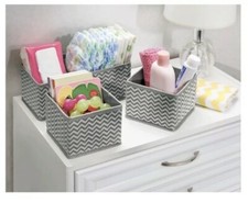 Chevron Fabric 4 Piece Nursery Drawer or Changing Table Organizer, Gray/Cream