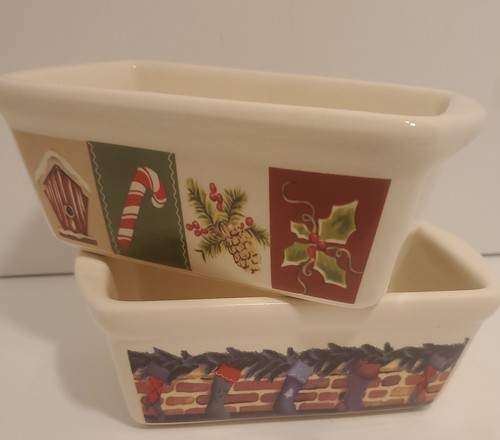 Century Lot of 2 Collectible Stoneware Mini Loaf Pan Christmas Stocking Sugar - Picture 2 of 7