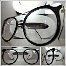 CLASSIC VINTAGE RETRO Style Clear Lens EYE GLASSES Black & Silver Fashion Frame