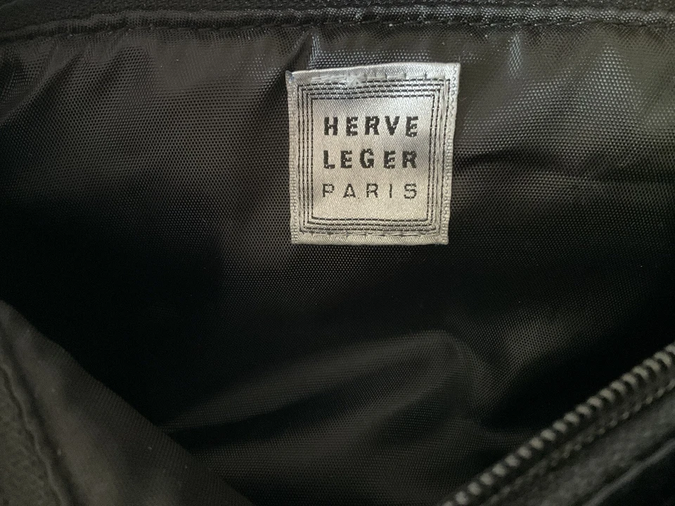 Herve Leger Paris Black Fabric Purse or Cosmetic Bag Handbag Handle Snap Close - Image 2 of 4