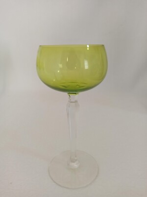 1 Rhin Wine Glass In Val Saint Lambert Crystal Chartreuse Green Color