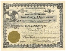 Washington Fuel & Supply Company. Stock Certificate. 1926