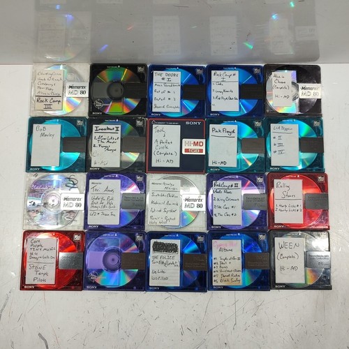 Lot of 20 MD disks Mini Discs Pre recorded 74/80min SONY MEMOREX Rock