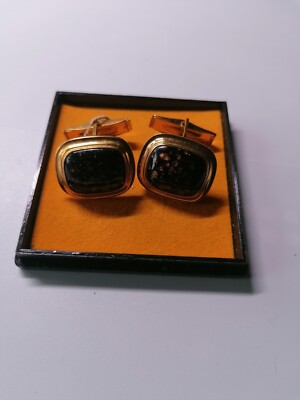 Seltener Fund, Manschettenknöpfe, 1 Paar, Double ERD, Glas, Farbe Schwarz/Gold,