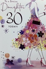 DAUGHTER 30th BIRTHDAY CARD DRESS FLOWERS 9”x6” FREE P&P