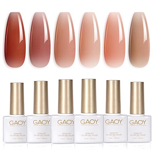 6-Color Gel Nail Polish Set with Red Pink Nude & Icy Jelly Shades-image