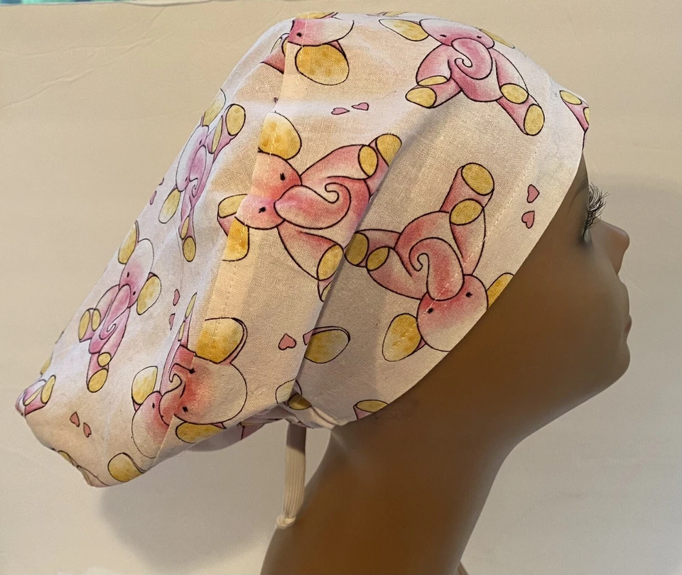 NUEVO Gorro Exfoliante Quirúrgico Estilo Euro Rosa Bebé Elefantes, Pediátrico OR, Oficina, Sombrero Foto 3 de 4
