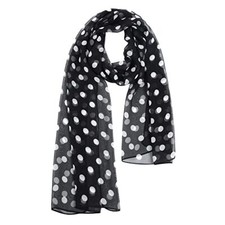 Women Soft Floral Print Shawl Chiffon Sheer Scarf Polka Dot-black White
