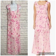 Nine West Pink Floral Faux Wrap Asymmetrical Ruffle Maxi Dress size 8