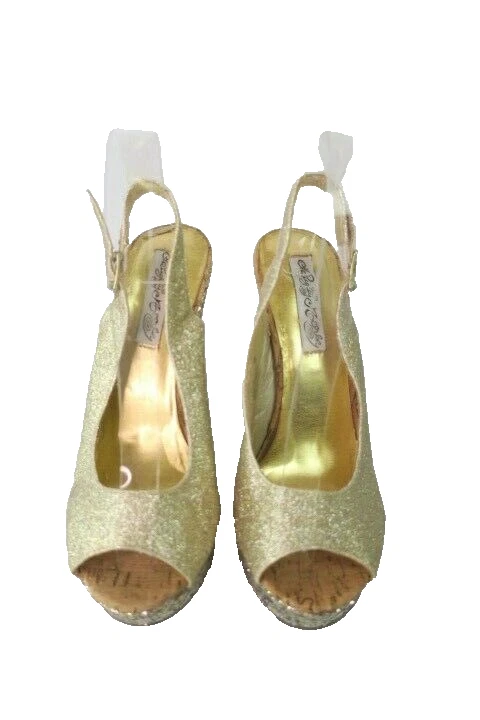 Naughty Monkey Oro Brillo Grueso Tacón Metálico Eslinga 8 Tacones Plataforma Año Nuevo Foto 4 de 4