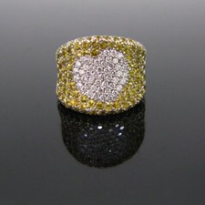 Pretty Yellow 6ct Citrine  White 1.20ct CZ Heart Anniversary Wedding Band Ring