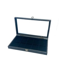 Belt Buckles Rustic Black Stain Wood Glass Top Lid Black 10 Space Display Case