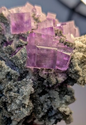 Purple Fluorite with Calcite and Pyrite from Sabinas Mine, Mexico