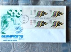 SUMMER OLYMPIC GAMES TRACK MUNICH GERMANY 1972 FLEETWOOD CACHET FDC PLATE#BLOCK