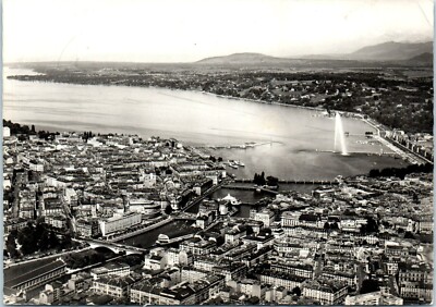 Aerial View of Geneva Switzerland RPPC Postcard c1960