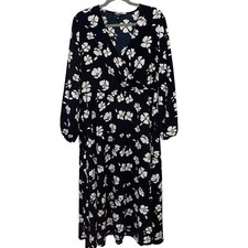 Alfani Womens Floral Wrap Dress XL Black/White Polyester