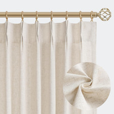 Natural Pinch Pleated Linen Curtains 84 Inch Length 2 Panels for Living Room Bed