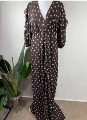 Pearl By Lela Rose Chestnut Colored Multi Dotted Velvet Maxi Dress, Size 0, $645