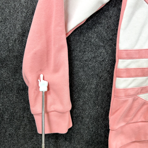 Adidas Trefoil Hoodie Girl's Large Pink White Pullover Sweatshirt Hooded 13-14Y - Picture 4 of 11