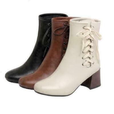 Womens Ladies Lace Up Block Heel Round Toe Ankle Boots Riding Formal dress  shoes | eBay
