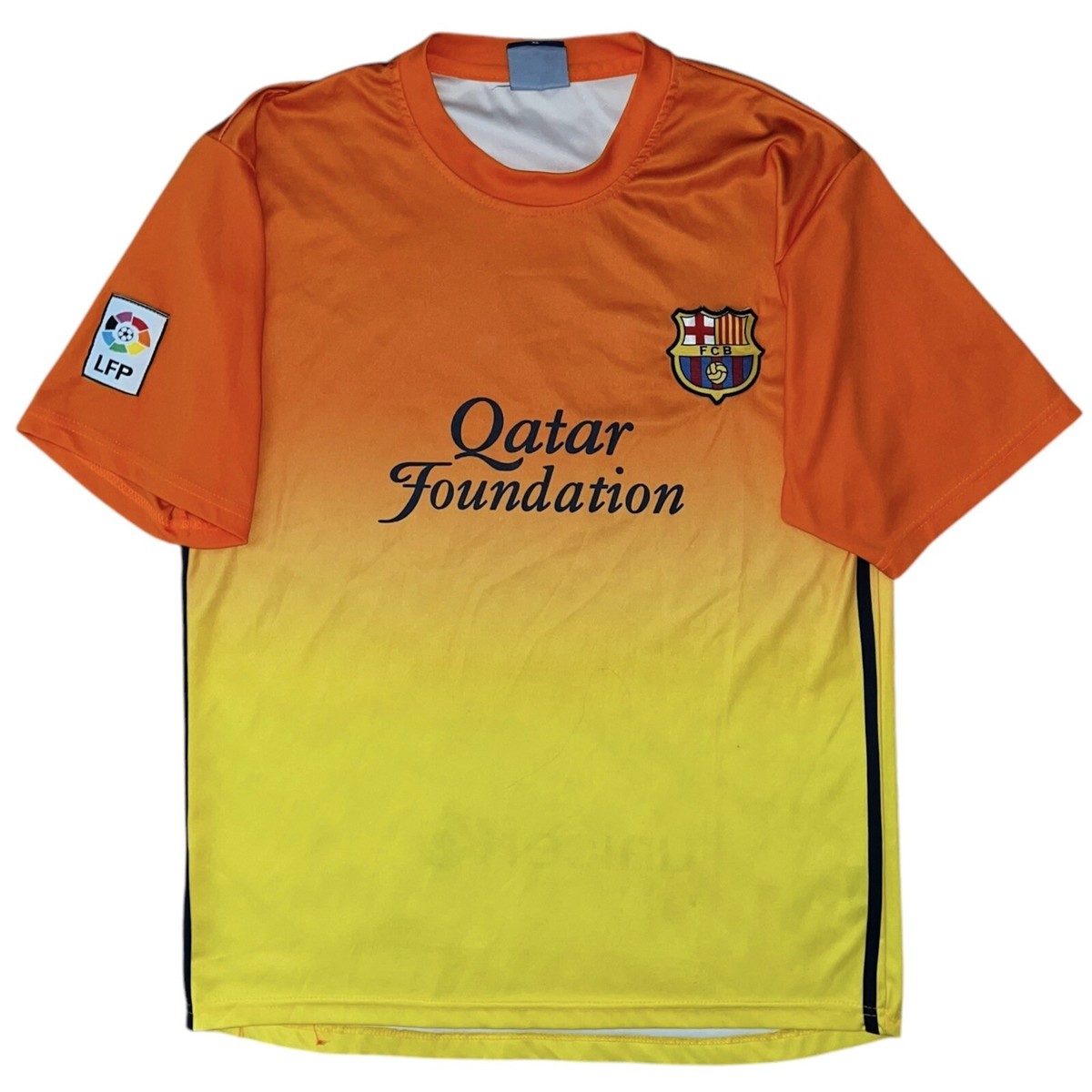 入手困難！！FC Barcelona リバウド11オレンジストライプシャツ XL Men's S.T. Sports FC Barcelona Orange Yellow Ombré LFP Soccer